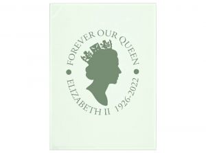 Queen Elizabeth II Forever Our Queen Emblem Pastel Mint Tea Towel