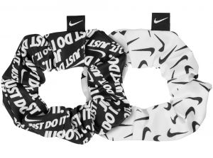 Nike Two Pack Gathered Hair Tie Black Large Terry Black White