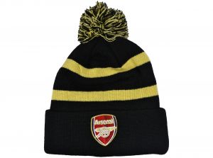 Arsenal Cannon Crest Striped Bobble Hat Black Gold