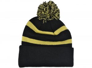 Arsenal Cannon Crest Striped Bobble Hat Black Gold