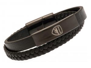 Arsenal Black Leather Bracelet