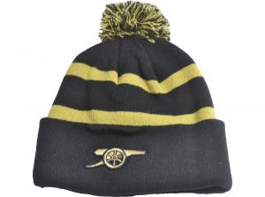 Arsenal Cannon Crest Striped Bobble Hat Black Gold