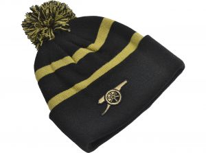 Arsenal Cannon Crest Striped Bobble Hat Black Gold