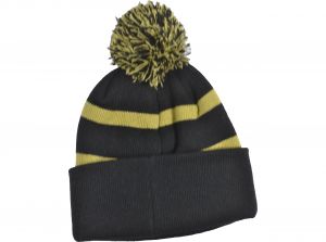 Arsenal Cannon Crest Striped Bobble Hat Black Gold