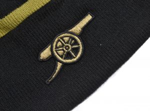 Arsenal Cannon Crest Striped Bobble Hat Black Gold