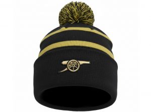 Arsenal Cannon Crest Striped Bobble Hat Black Gold