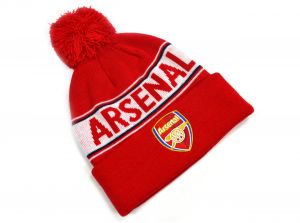 Arsenal Text Knitted Bobble Hat Red