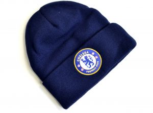 Chelsea Knitted Crest Turn Up Hat Navy Blue