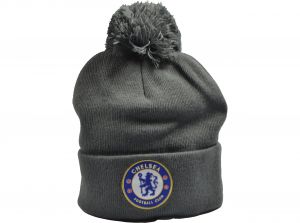 Chelsea Knitted Crest Dark Grey Bobble Hat