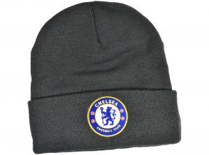 Chelsea Knitted Crest Turn Up Bronx Hat Dark Grey
