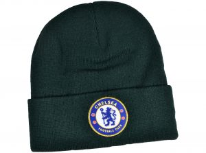 Chelsea Knitted Crest Turn Up Bronx Hat Forest Green