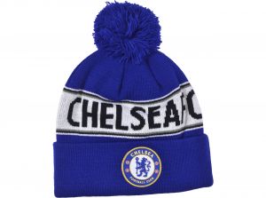 Chelsea Text Knitted Text Bobble Hat Royal White Black Print