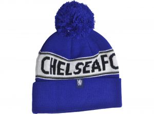 Chelsea Text Knitted Text Bobble Hat Royal White Black Print