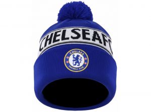 Chelsea Text Knitted Text Bobble Hat Royal White Black Print