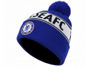 Chelsea Text Knitted Text Bobble Hat Royal White Black Print
