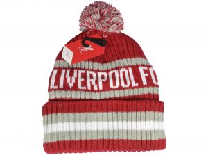 Liverpool 47 Brand Cuff Turn Up Bobble Hat Red White Grey