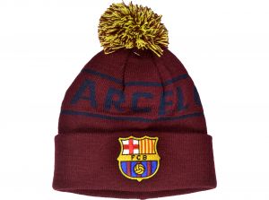 FC Barcelona Knitted Text Bobble Ski Hat Burgundy Navy