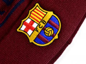 FC Barcelona Knitted Text Bobble Ski Hat Burgundy Navy