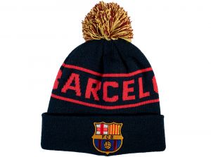 FC Barcelona Knitted Text Bobble Ski Hat Navy Burgundy