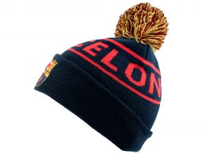 FC Barcelona Knitted Text Bobble Ski Hat Navy Burgundy