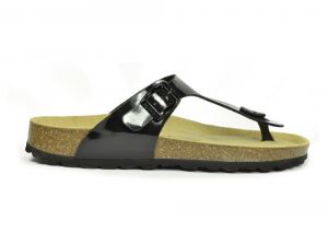 Sanosan Geneve Lacquered Black Womens Designer Thong Sandals