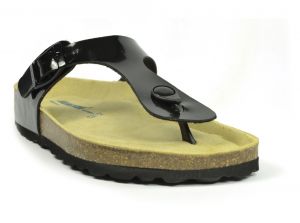 Sanosan Geneve Lacquered Black Womens Designer Thong Sandals