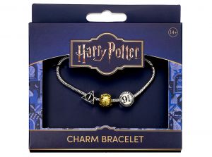 Harry Potter Silver Plated Bracelet with Deathly Hallows Golden Snitch and Platform 9 Quarters Charm