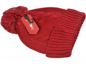 Liverpool 47 Brand Cuff Turn Up Bauble Bobble Hat Red