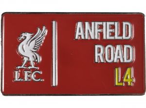 Liverpool Anfield Road L4 Street Sign Pin Badge Red