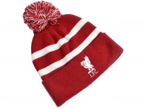 Liverpool Striped Ski Bobble Knitted Hat Red White