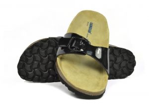 Sanosan Malaga Lacquered Black Womens Designer Mule Sandals