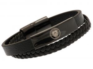Man City Black Leather Bracelet