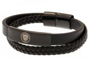 Man City Black Leather Bracelet