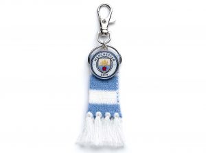 Man City FC Blue Stripe Scarf and Crest Backpack Hanger