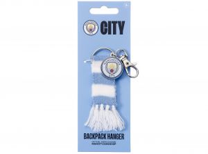 Man City FC Blue Stripe Scarf and Crest Backpack Hanger