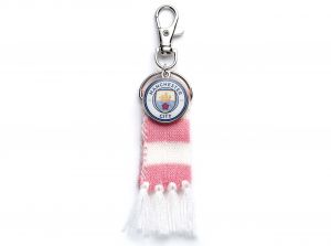 Man City FC Pink Stripe Scarf and Crest Backpack Hanger
