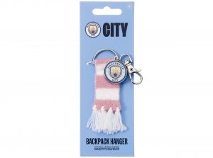 Man City FC Pink Stripe Scarf and Crest Backpack Hanger