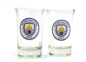 Man City Two Pack Word Mark Shot Glasses