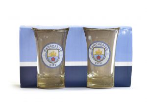 Man City Two Pack Word Mark Shot Glasses