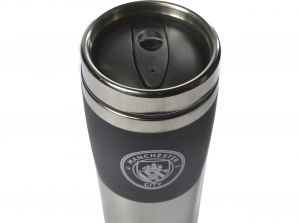 Man City FC Executive Handleless Metallic Travel Mug Black Silver