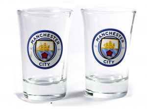 Man City Two Pack Word Mark Shot Glasses