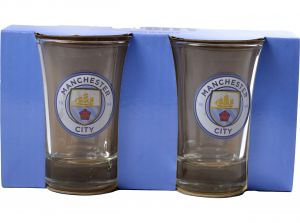 Man City Two Pack Word Mark Shot Glasses