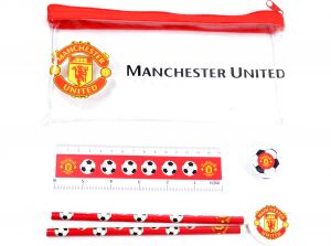 Man UTD Clear Pencil Case Stationery Set