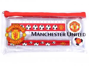 Man UTD Clear Pencil Case Stationery Set