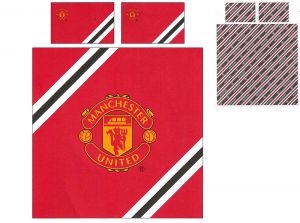 Man Utd Core Reversible Stripe Double Duvet and Pillow Case Set