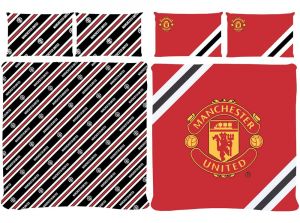 Man Utd Core Reversible Stripe Double Duvet and Pillow Case Set