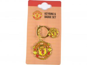Manchester United Crest Keyring and Badge Set