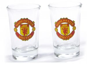Man Utd Two Pack Word Mark Shot Glasses