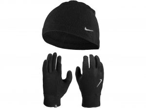 Nike M Fleece Hat and Glove Set Black Silver Small