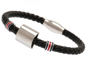 Rangers Stainless Steel Colour Ring Leather Bracelet